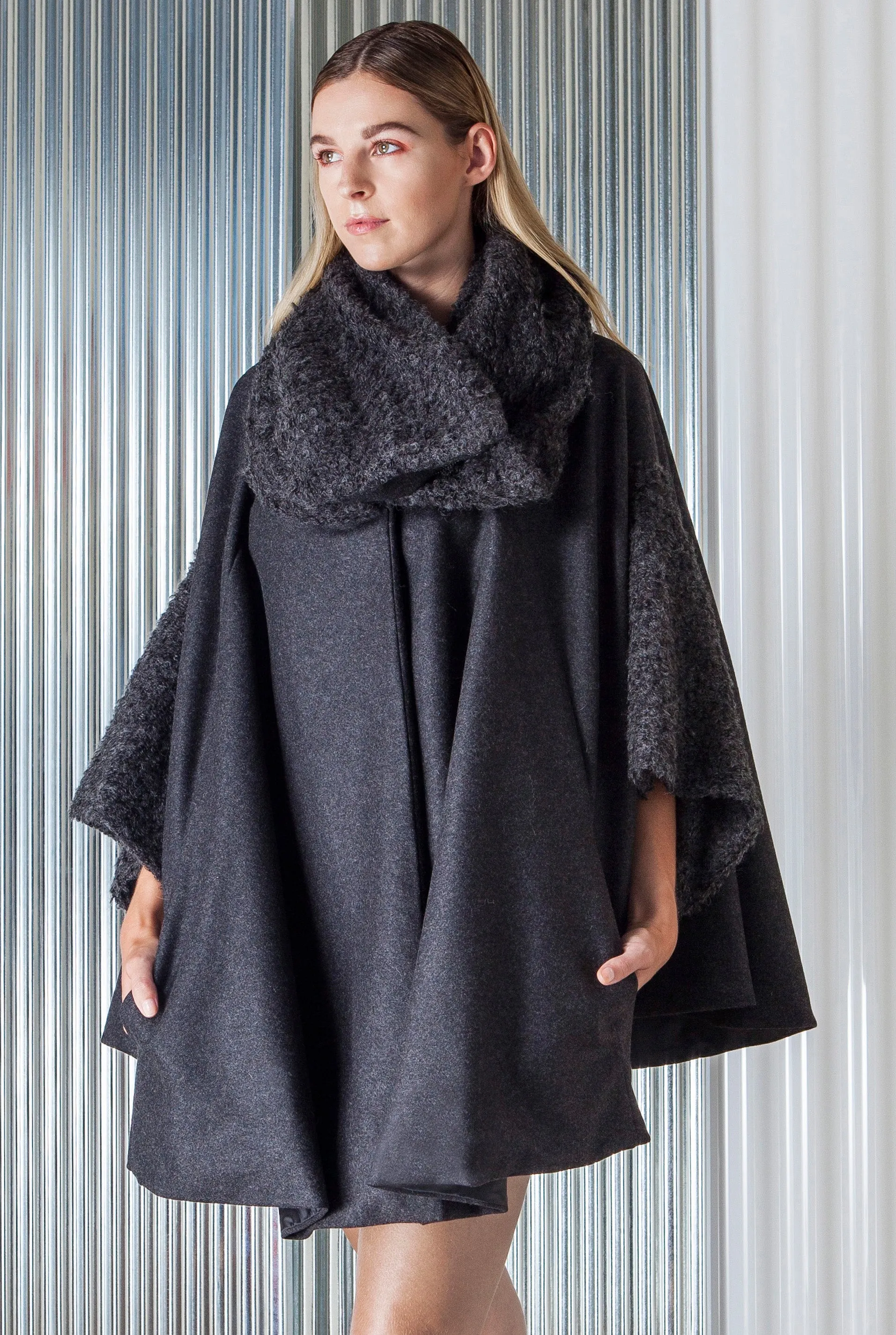 • PRE-LOVED • CRYOSPHERE COAT [ Grey, Charcoal, Wool Blend, Cape ]