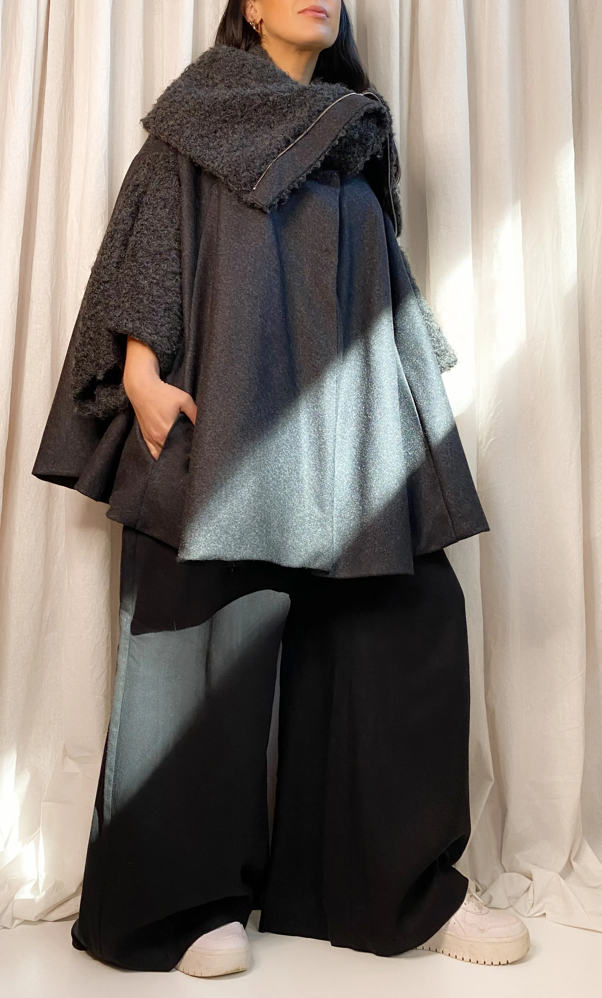 • PRE-LOVED • CRYOSPHERE COAT [ Grey, Charcoal, Wool Blend, Cape ]