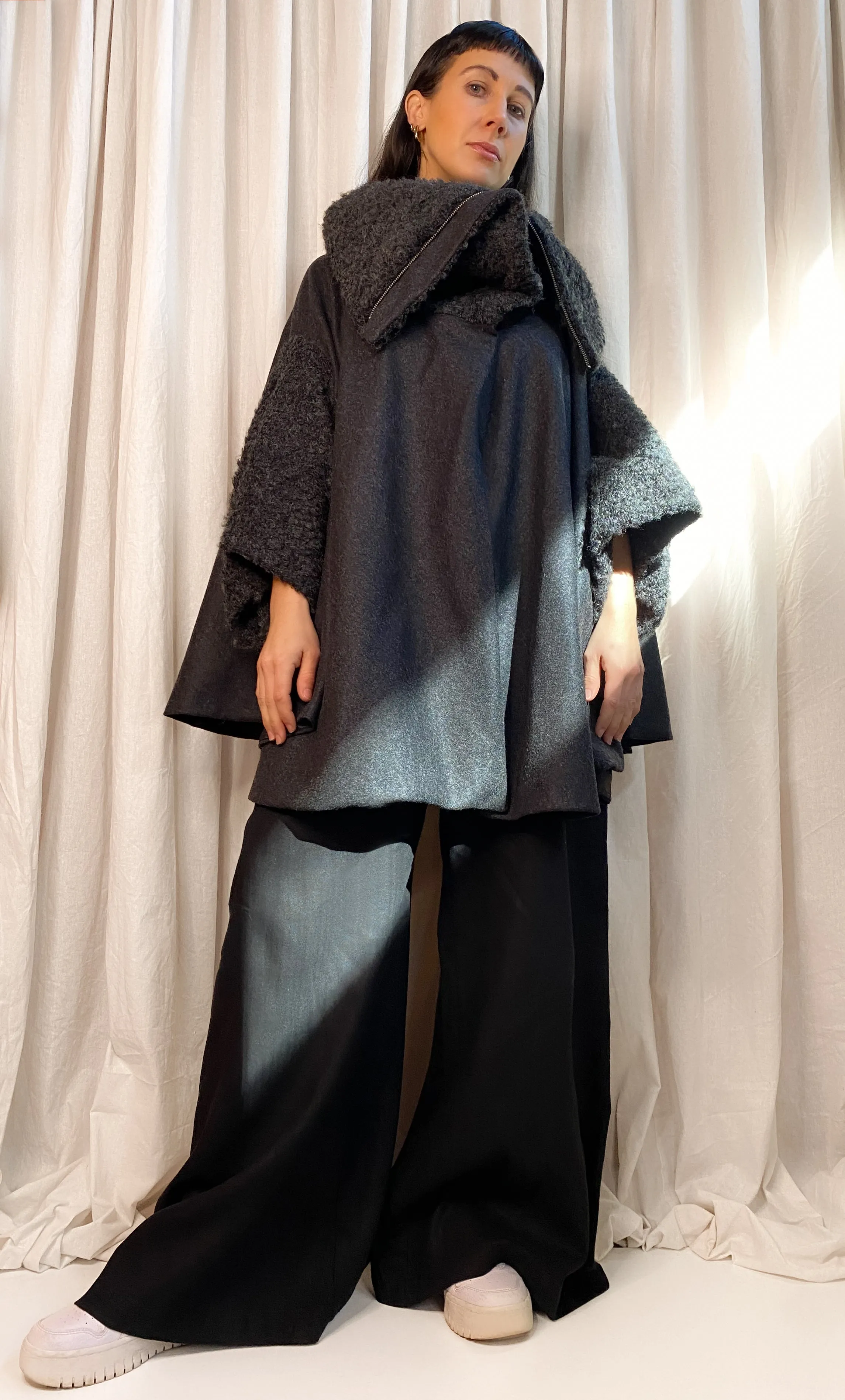 • PRE-LOVED • CRYOSPHERE COAT [ Grey, Charcoal, Wool Blend, Cape ]