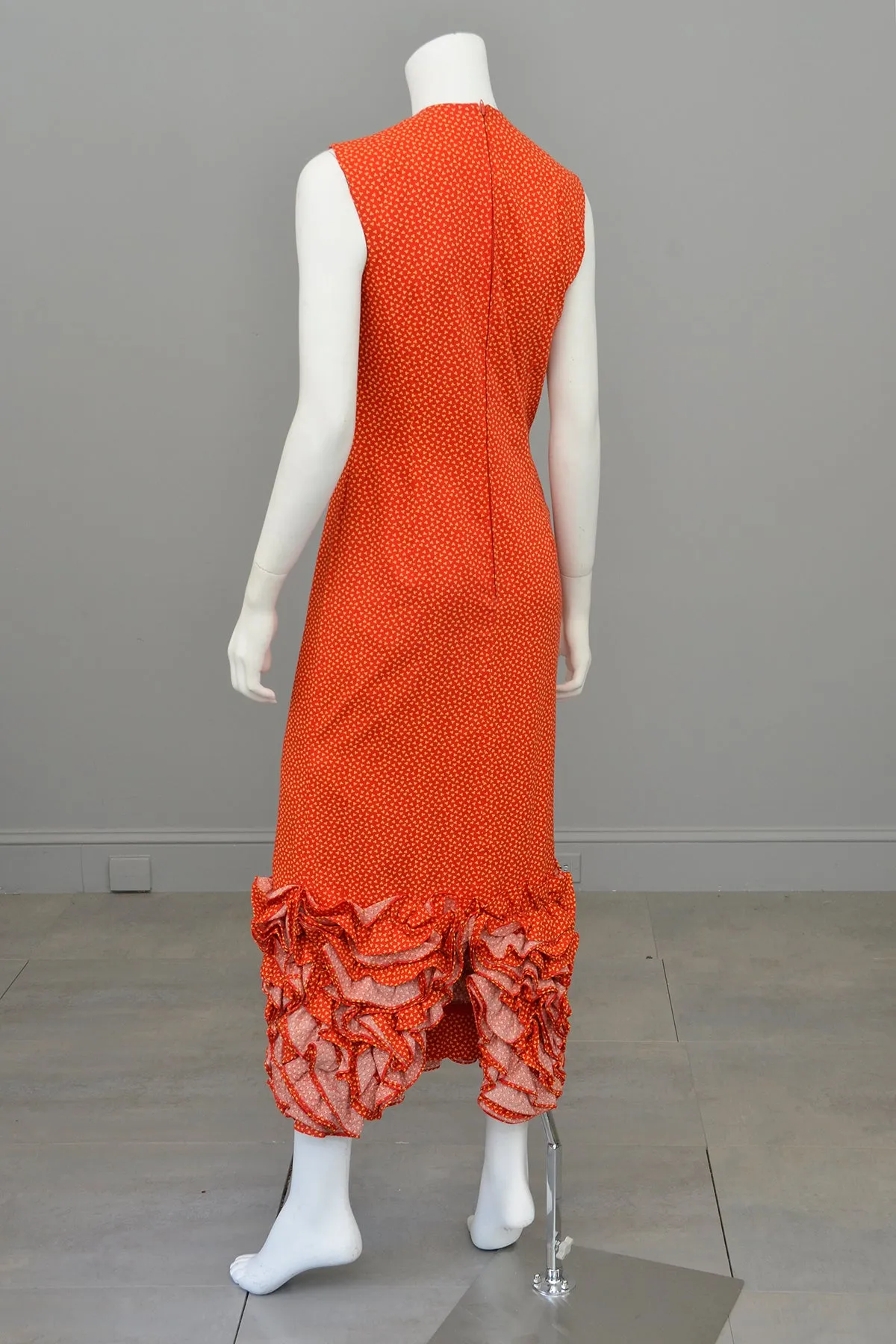 1970s Mod Retro Origami Hem Maxi Dress by Anne Fogarty