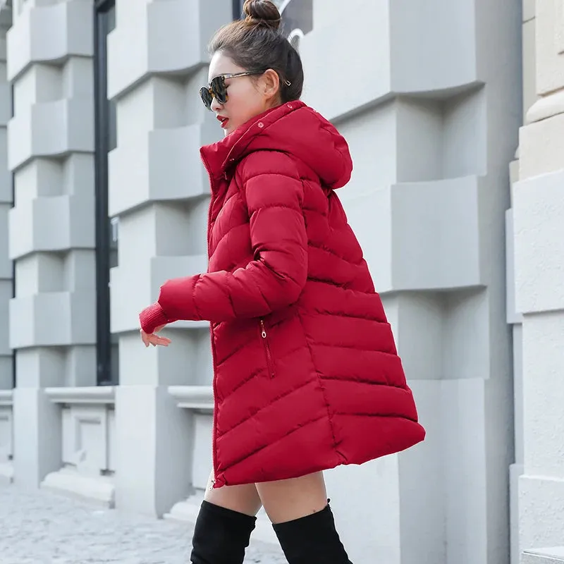 2019 women winter hooded warm coat plus size candy color cotton padded jacket female long parka womens wadded jaqueta feminina