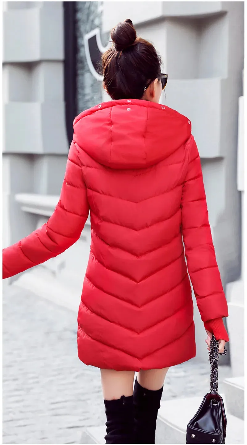 2019 women winter hooded warm coat plus size candy color cotton padded jacket female long parka womens wadded jaqueta feminina