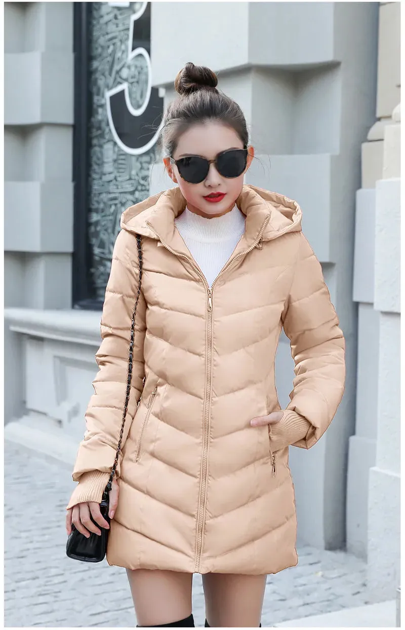 2019 women winter hooded warm coat plus size candy color cotton padded jacket female long parka womens wadded jaqueta feminina