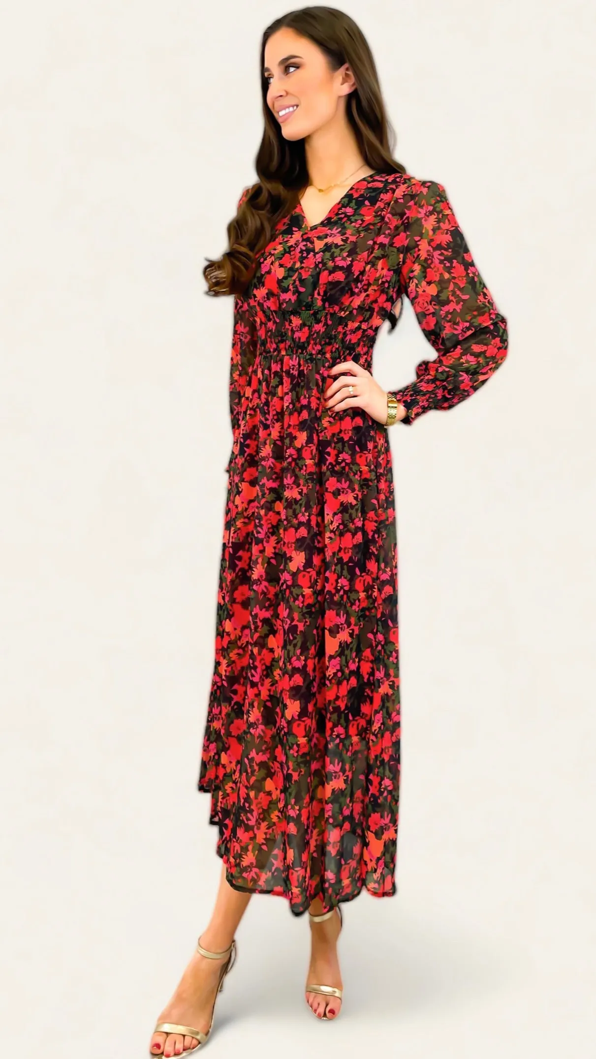 4-A1277 Red Floral Ozzi Dress