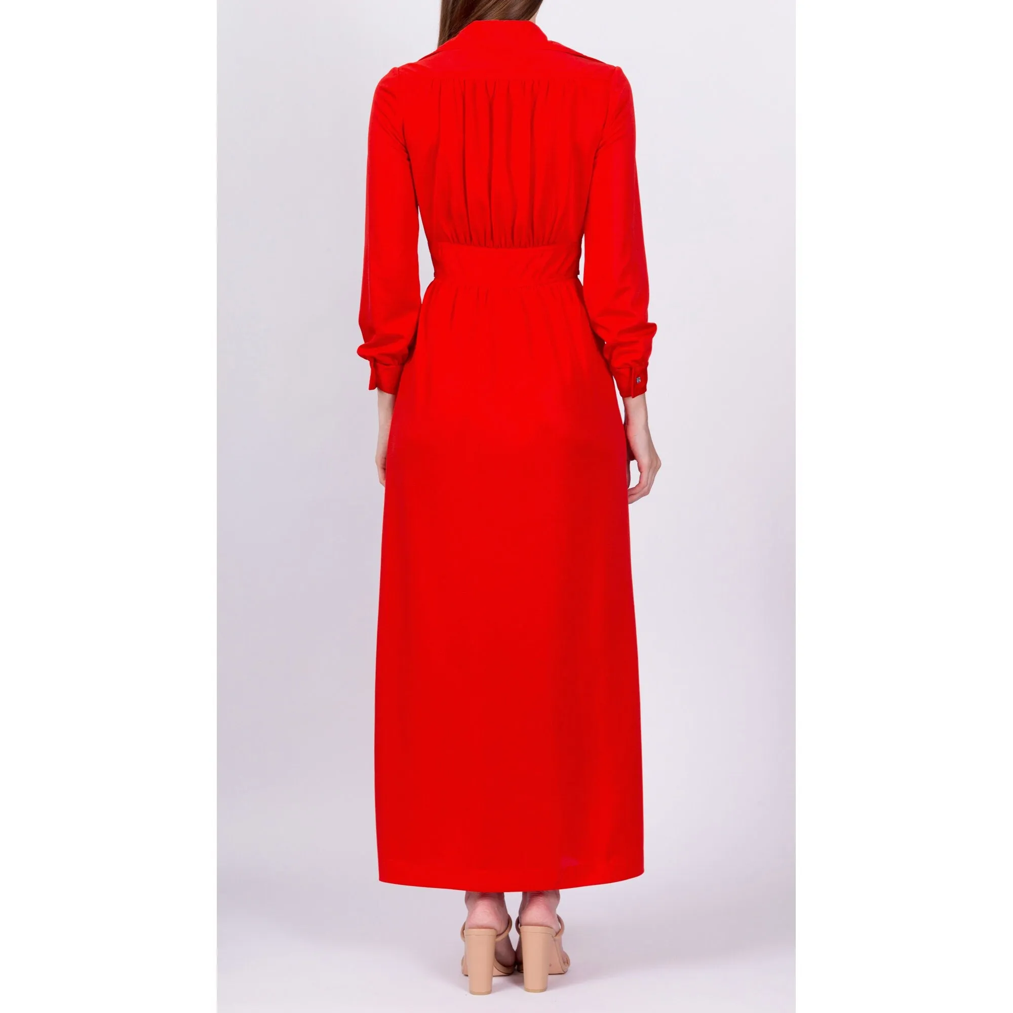 60s 70s Leslie Fay Red Maxi Hostess Dress - XS to Small