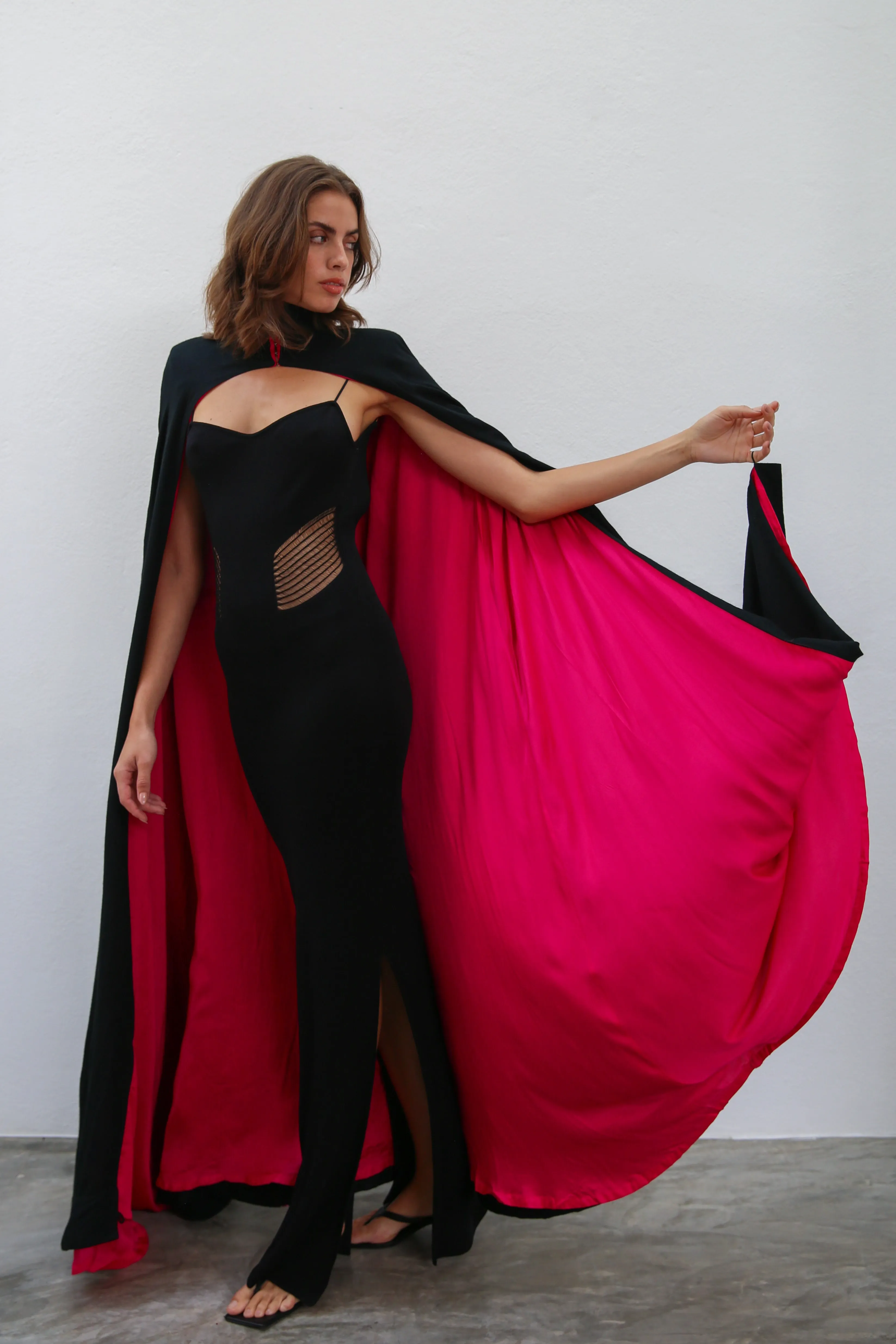 Alara Hand Embroidered Silk Cape Black And Pink