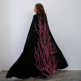 Alara Hand Embroidered Silk Cape Black And Pink