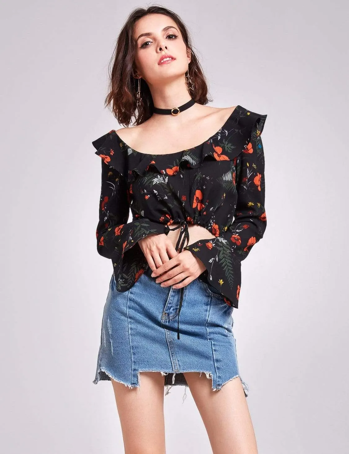 Alisa Pan Long Sleeves Printed Crop Top