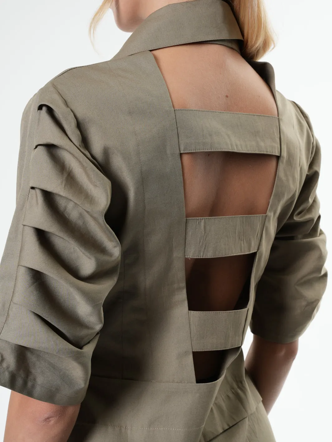 Asymmetric Shirt With Open Back In Khaki