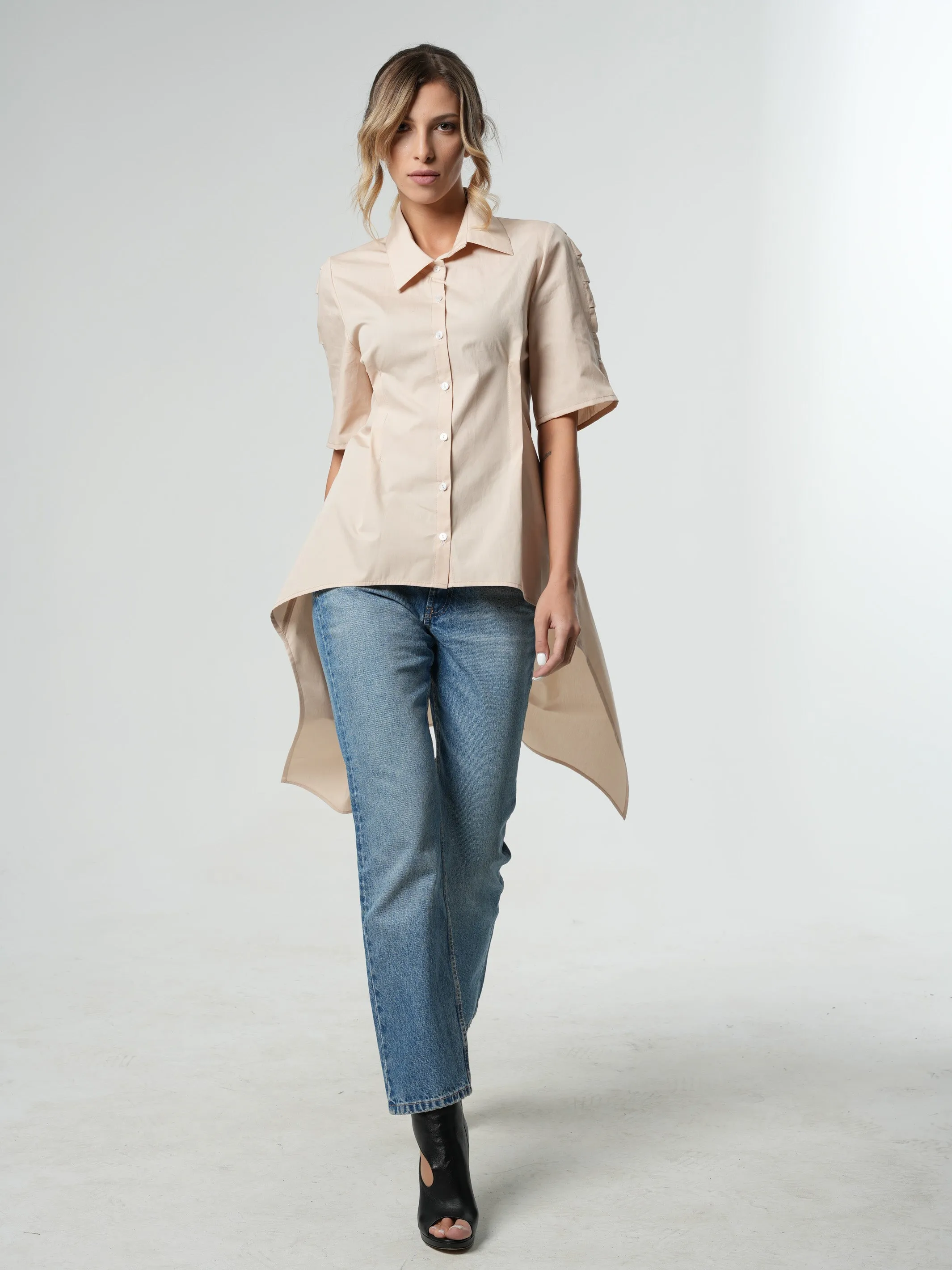 Asymmetric Shirt With Open Back In Khaki