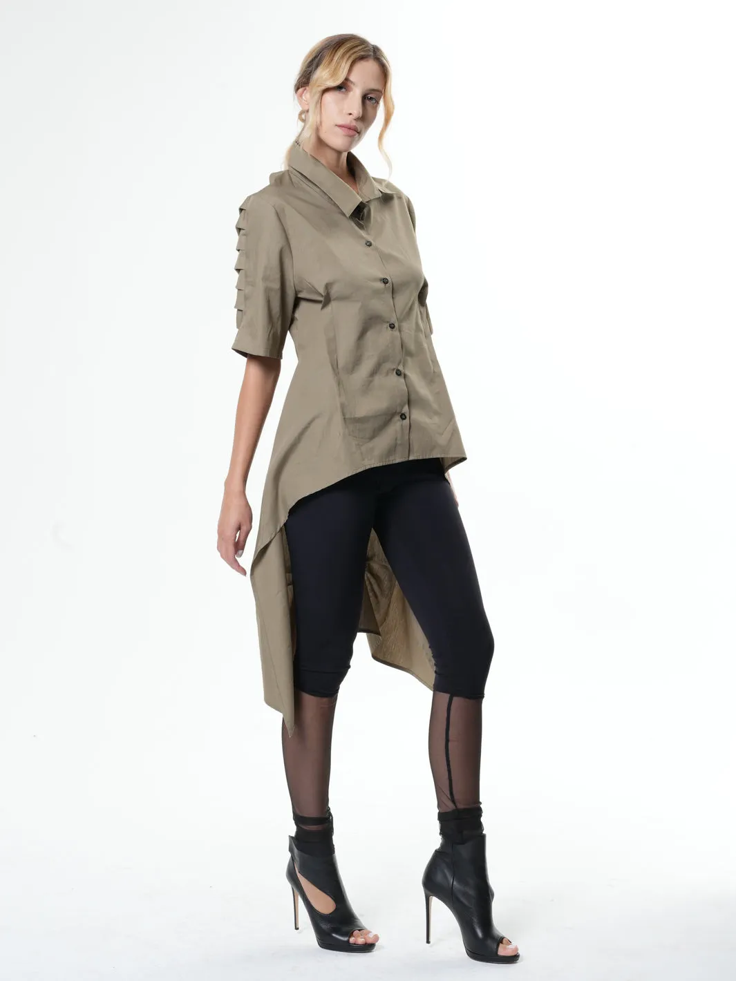 Asymmetric Shirt With Open Back In Khaki