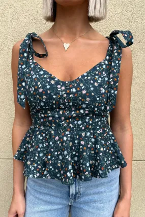 AYLA GREEN SHOULDER TIE TOP