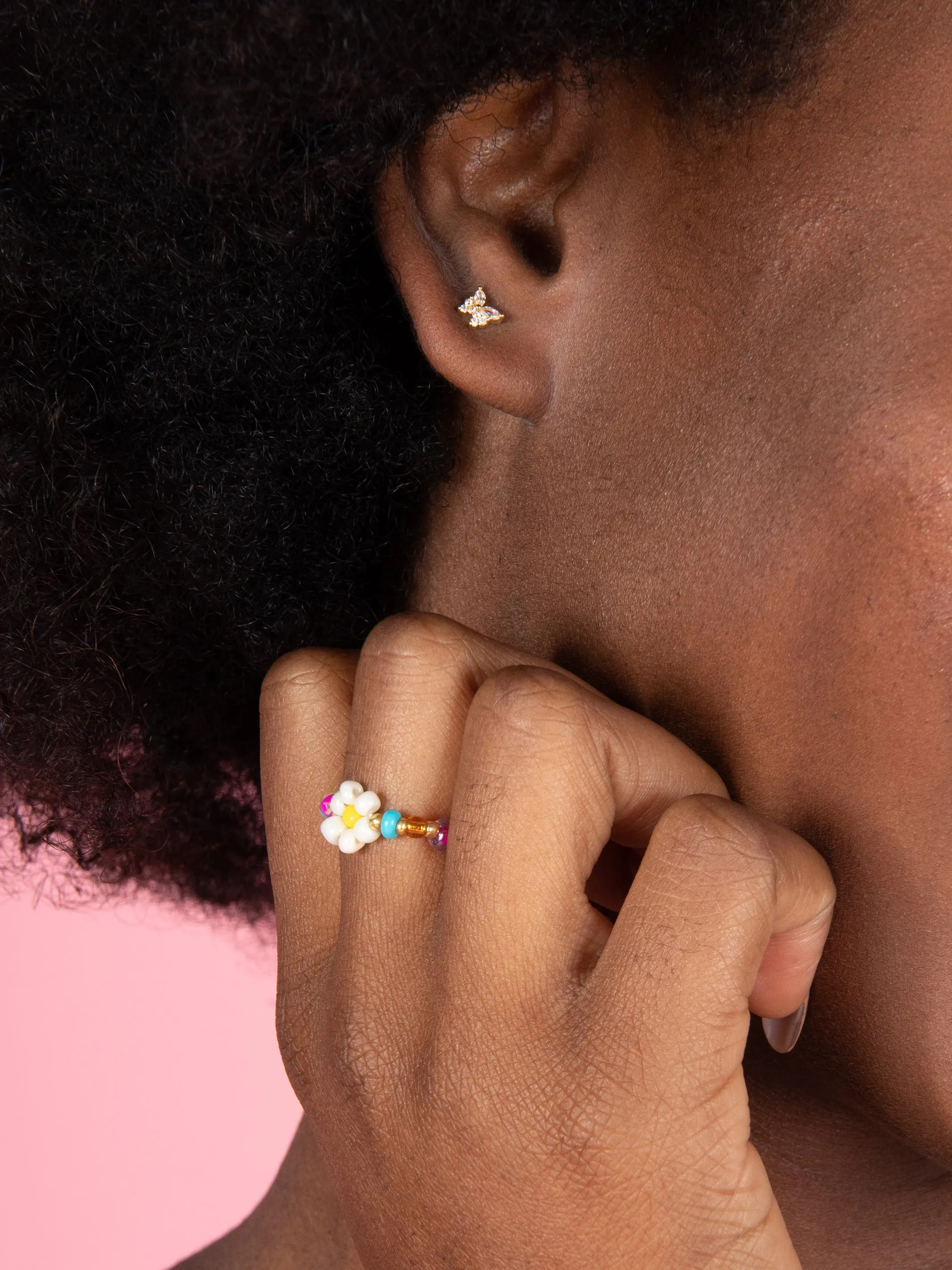 Beaded Daisy Ring - Rainbow