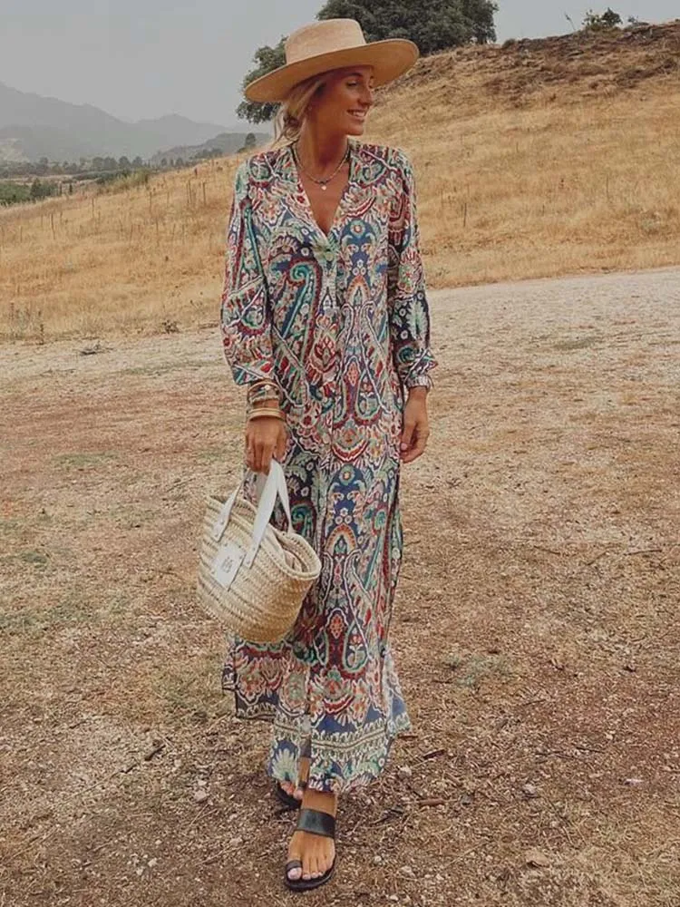 BerriesJam - 2024Retro Print Dress Bohemian Maxi Dress