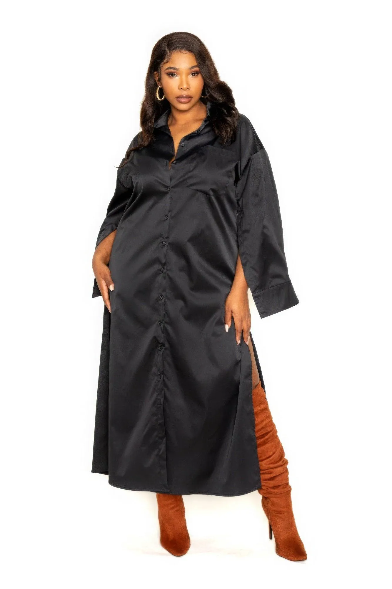 Black Cape Sleeve Shirt Dress