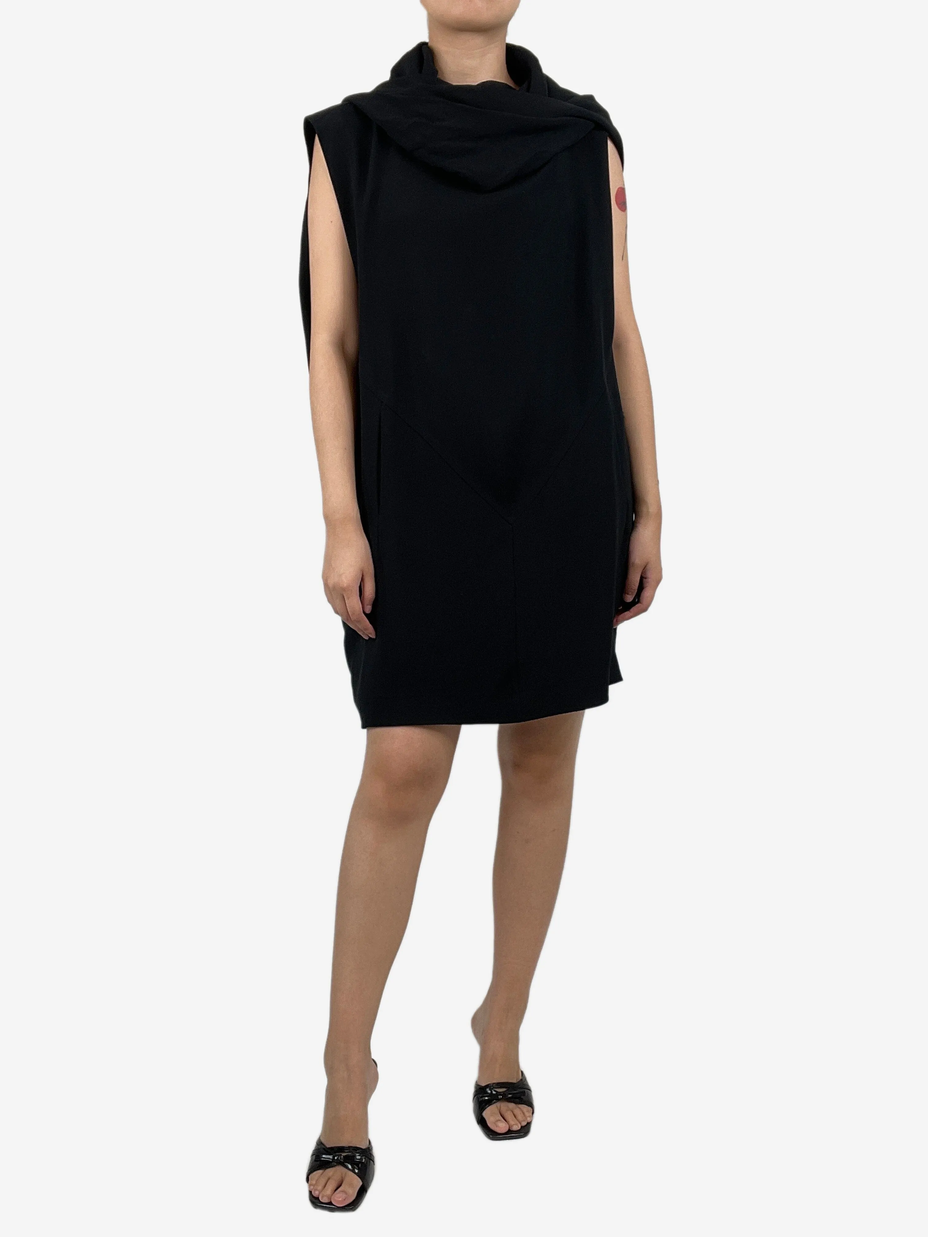 Black sleeveless roll-neck tunic dress - size UK 8