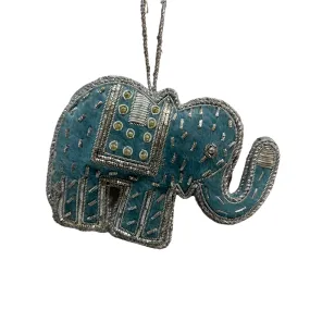 Blue and Silver Elephant Ornament