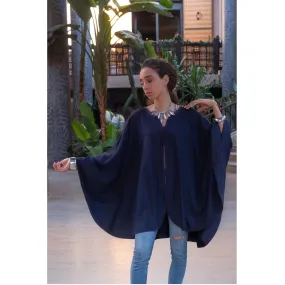 Blue Embroidred wool and cashmere cape