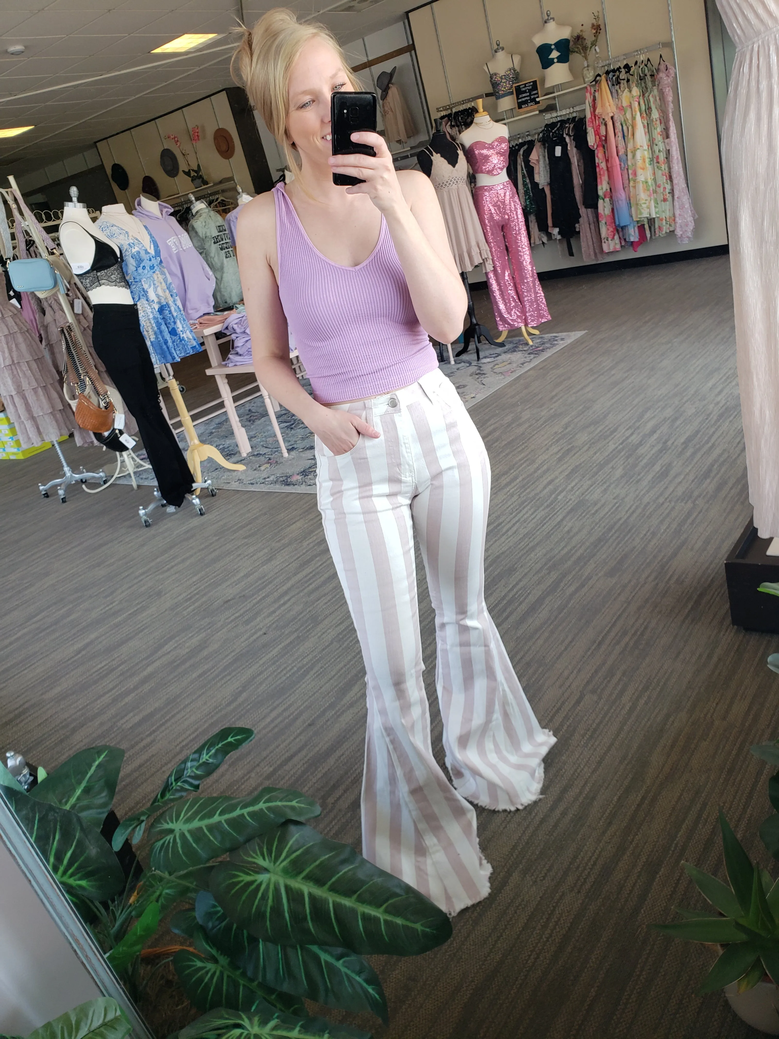 Blush Striped Flare Bell Bottoms