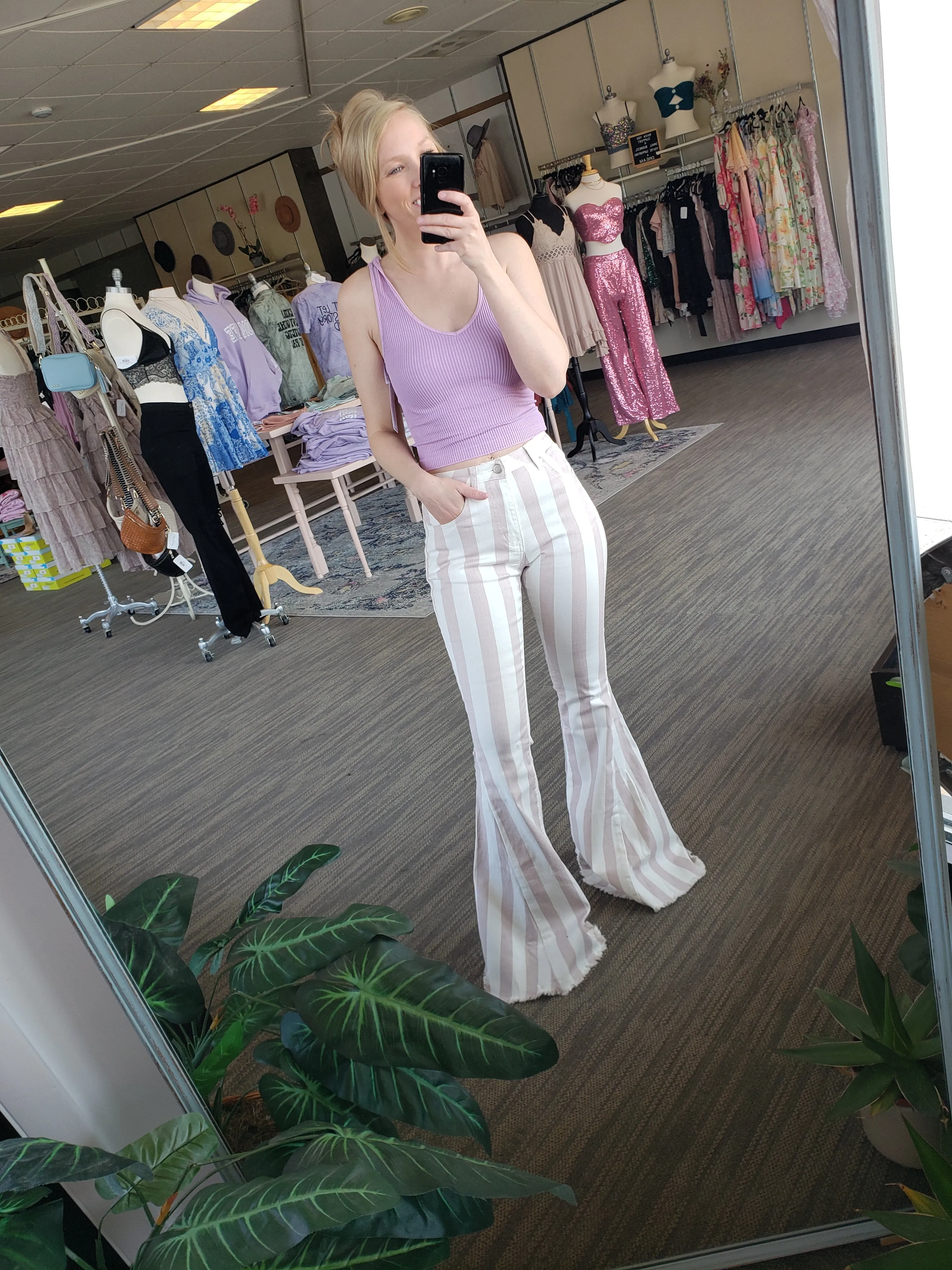 Blush Striped Flare Bell Bottoms