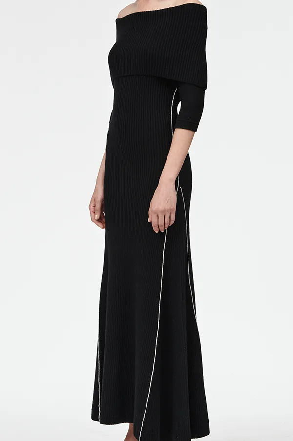 Cape Godet Dress in Black (Sold Out)