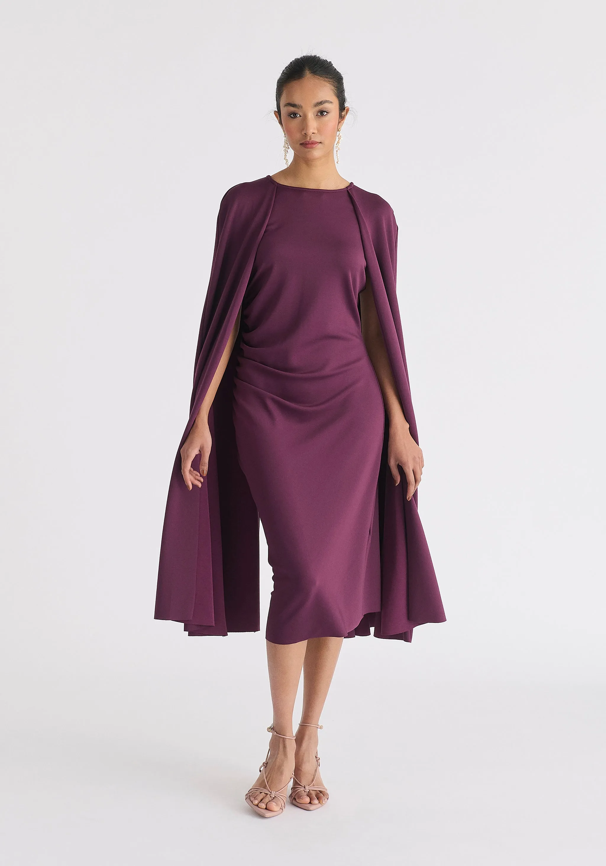 Cape Sleeves Dress with Waist Details