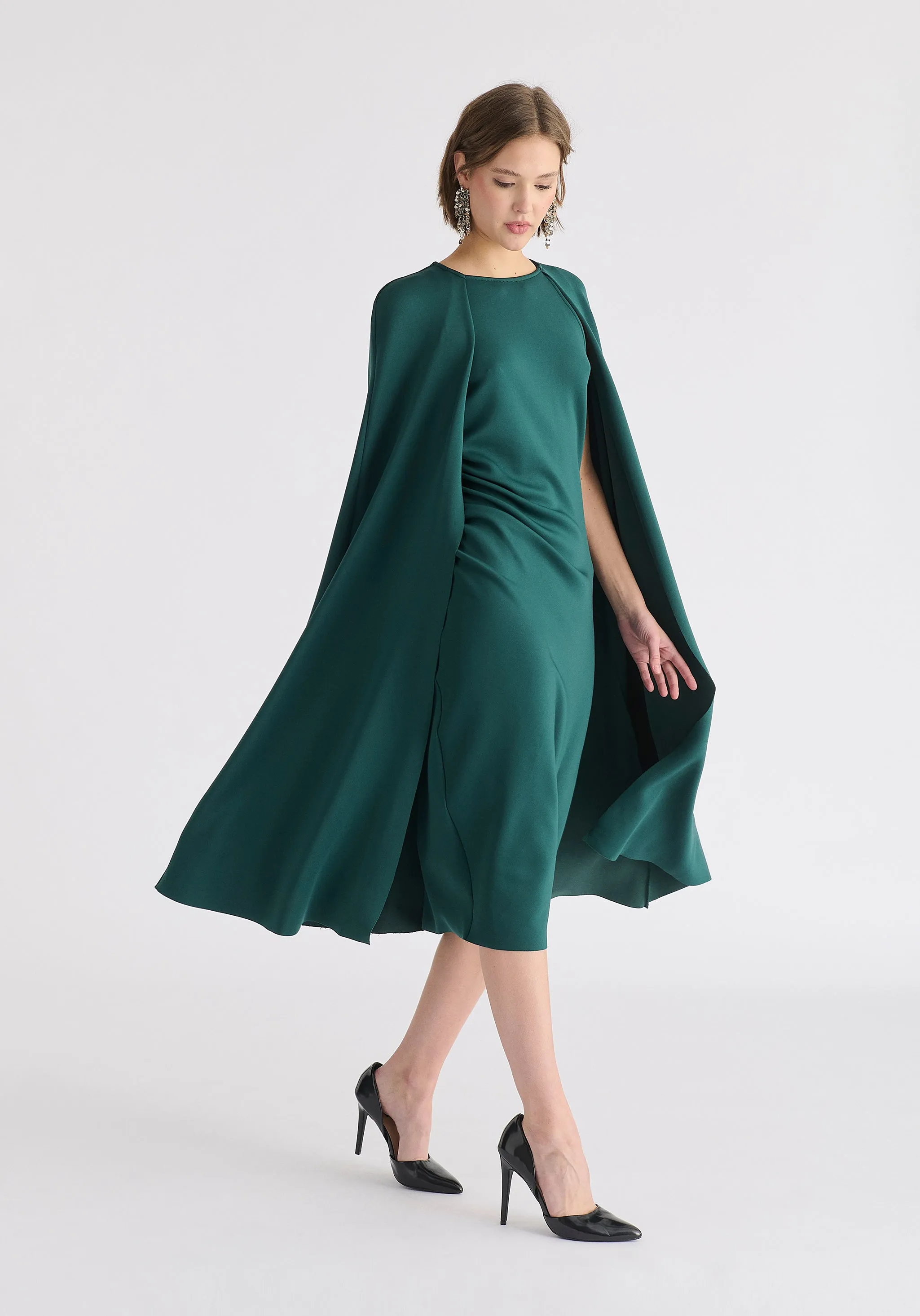 Cape Sleeves Dress with Waist Details