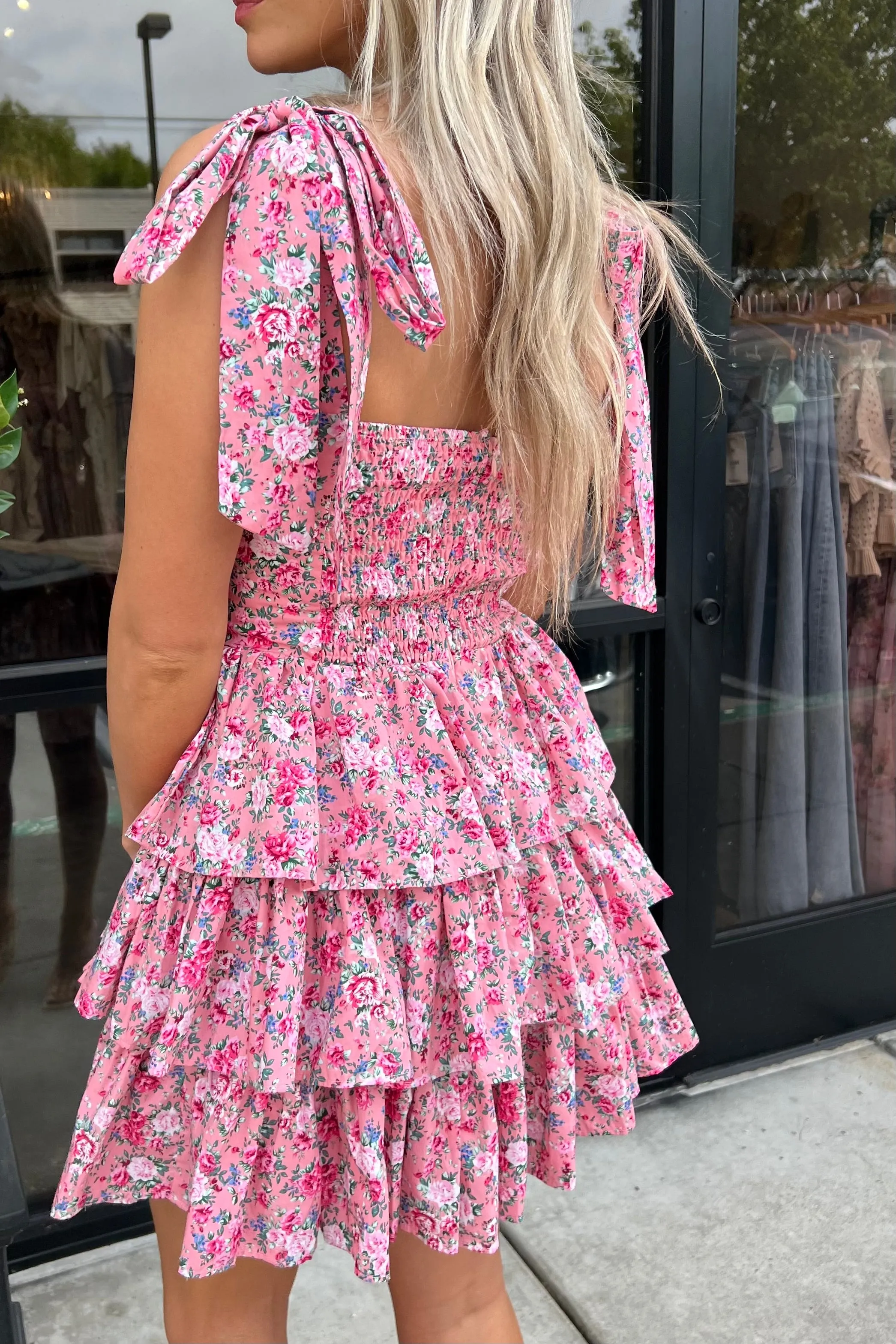 CHESSIE PINK FLORAL TIERED DRESS