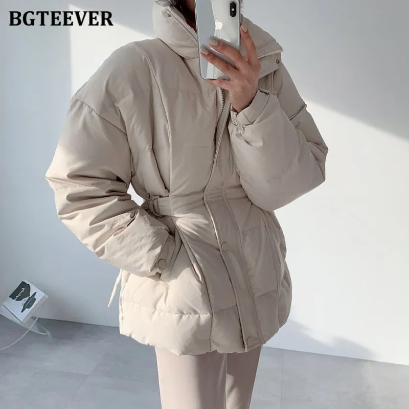 Christmas Gift Joskaa Elegant Turtleneck Cotton Padded Women Parkas 2024 Winter Warm Loose Full Sleeve Single-breasted Female Jacket Coat