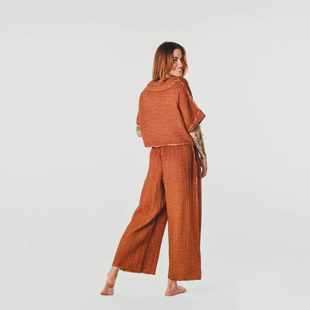 Crinkle Crop Palazzo Pant- One-Sized - Terracotta