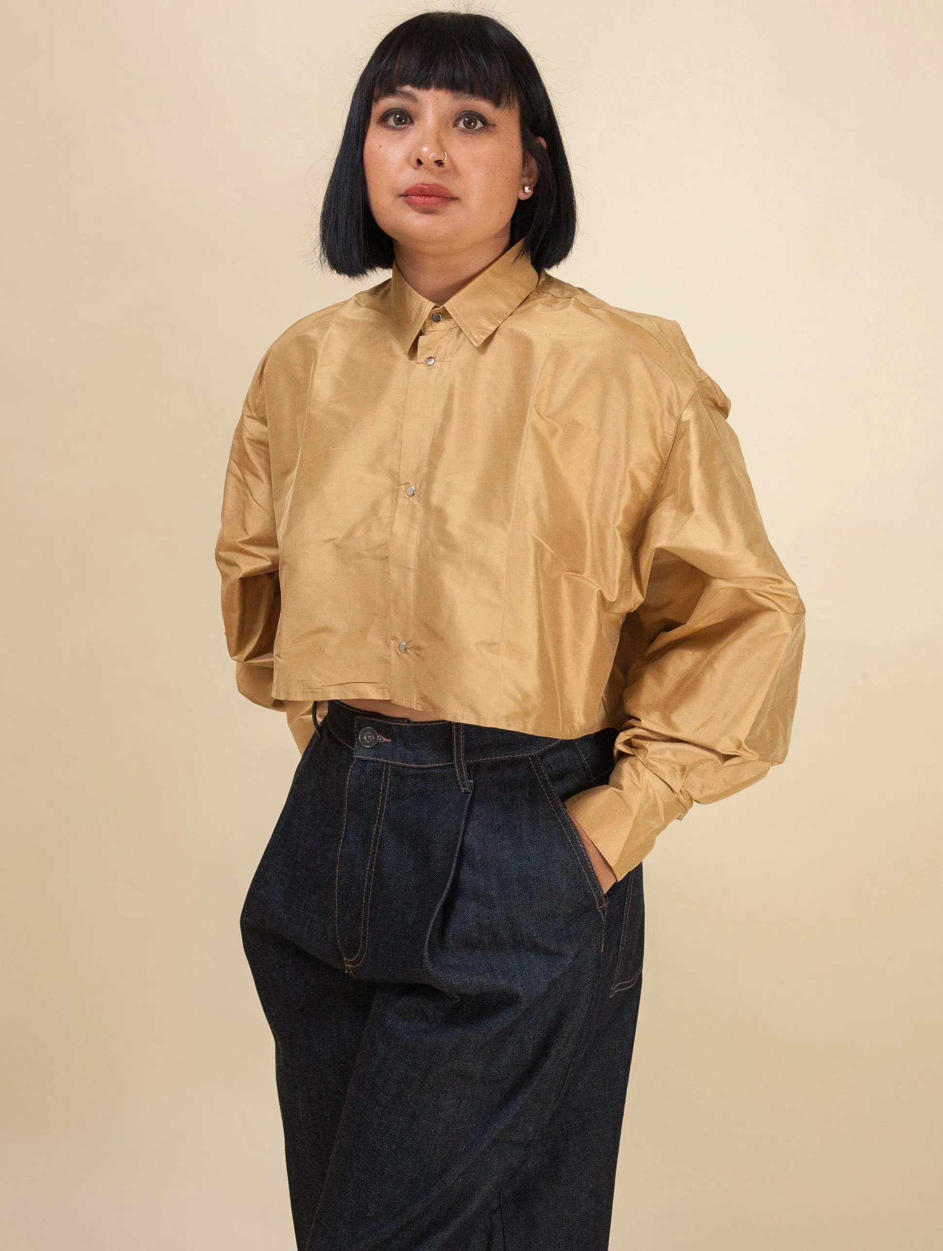 Cropped Shirt-Raw Silk (Scotch)