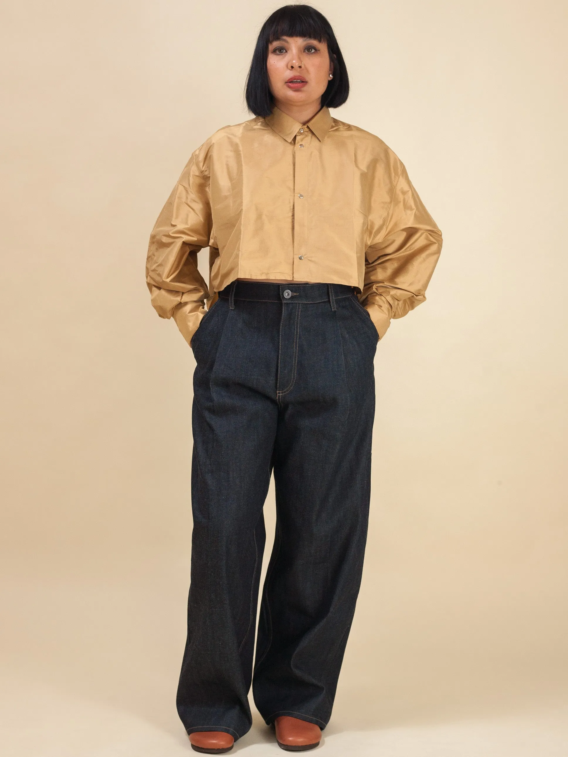 Cropped Shirt-Raw Silk (Scotch)