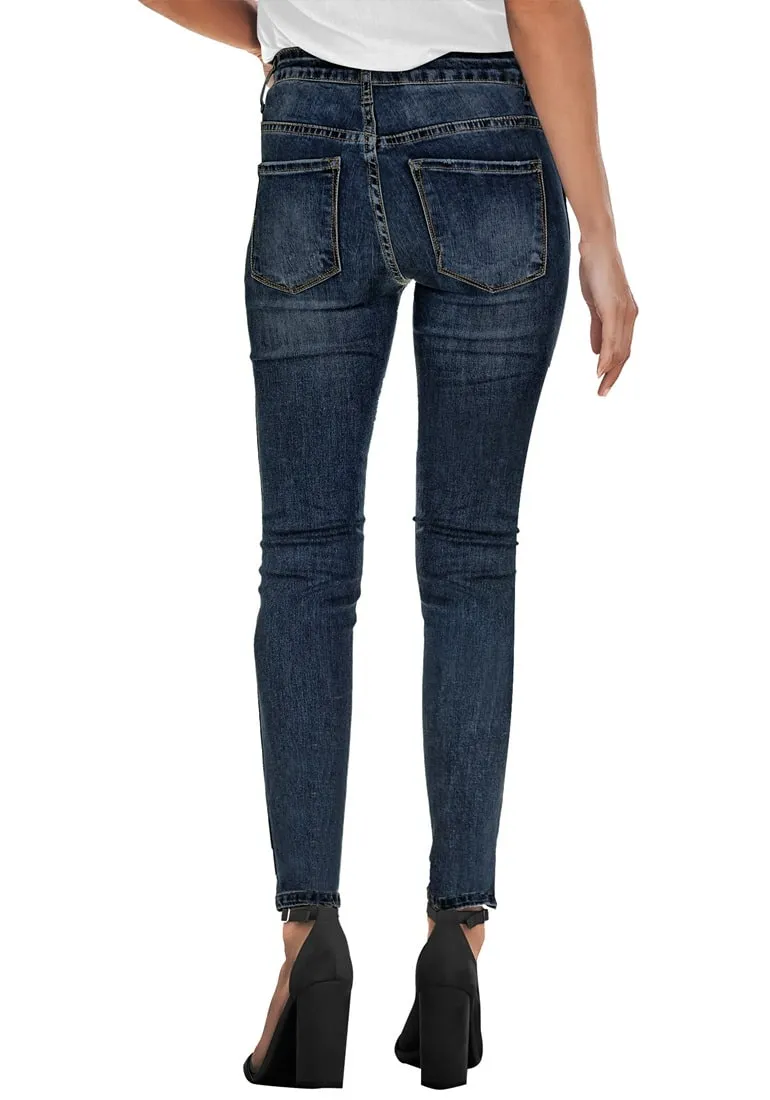 Dark Blue High-Rise Ripped Skinny Denim Jeans