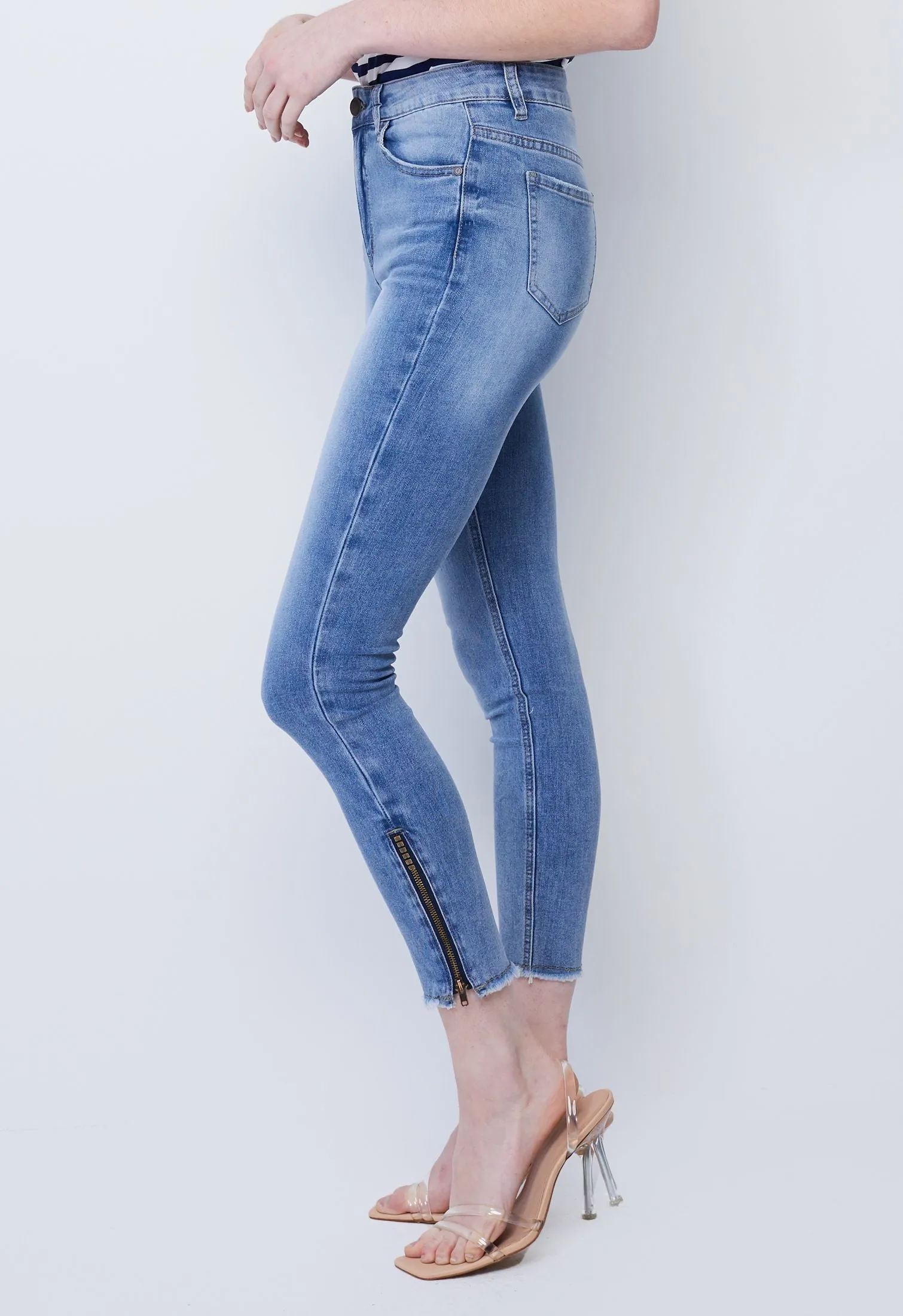 Denim Side Zip Hem Pants