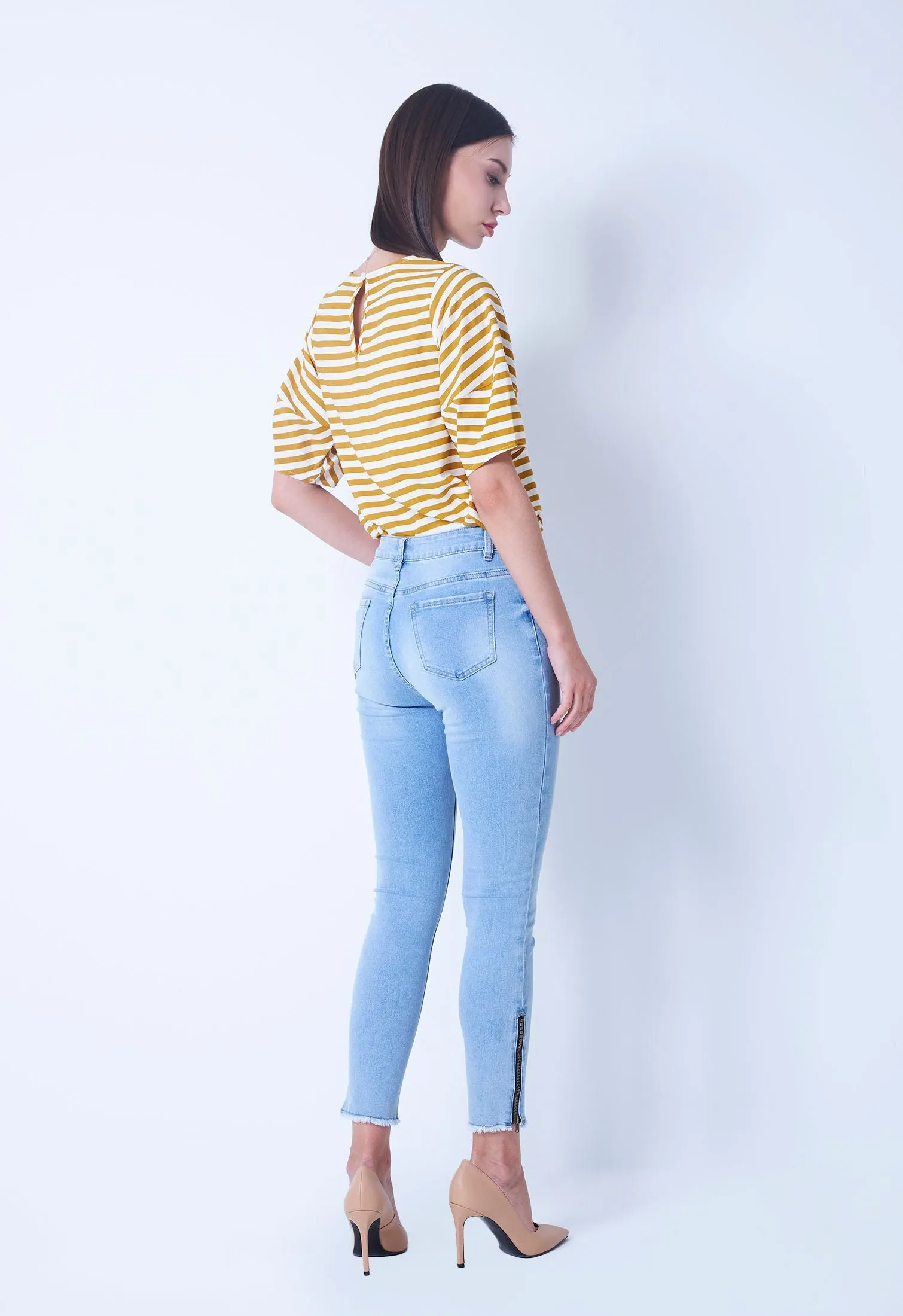 Denim Side Zip Hem Pants