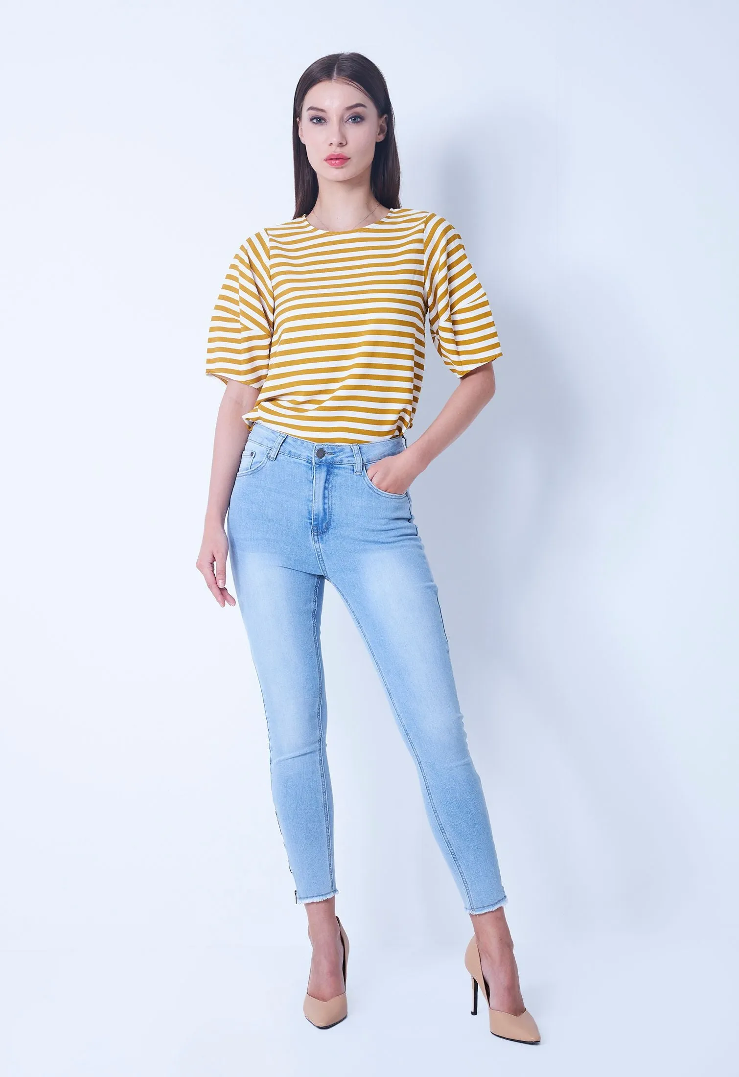 Denim Side Zip Hem Pants