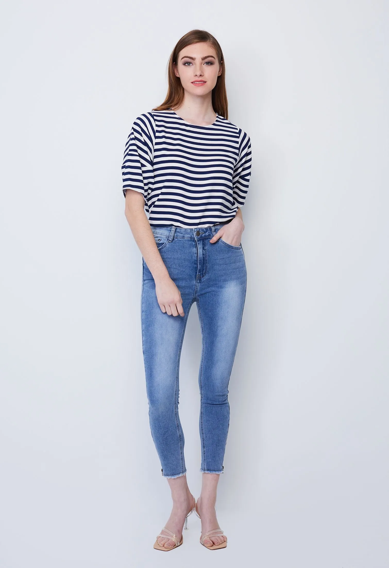 Denim Side Zip Hem Pants