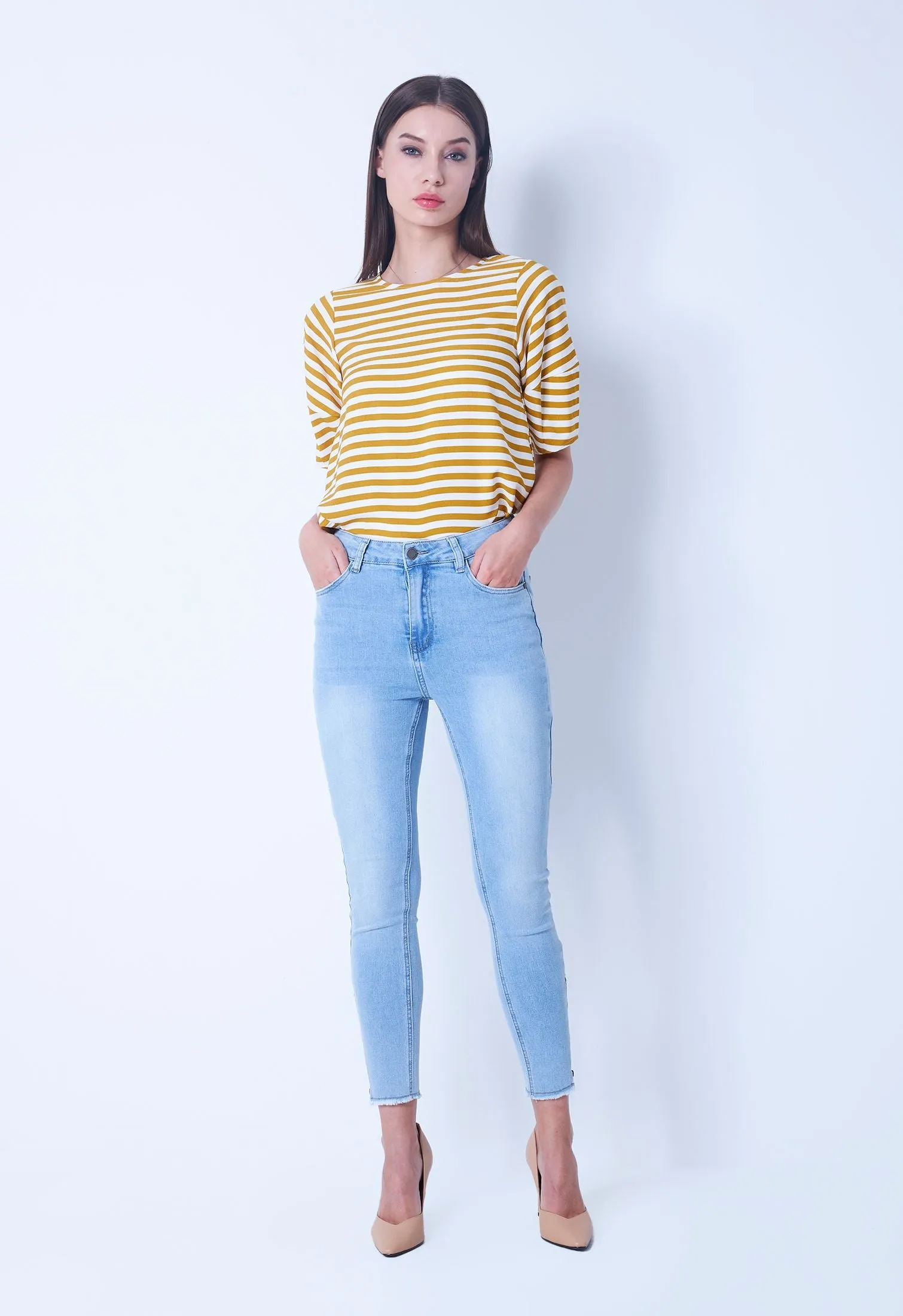 Denim Side Zip Hem Pants