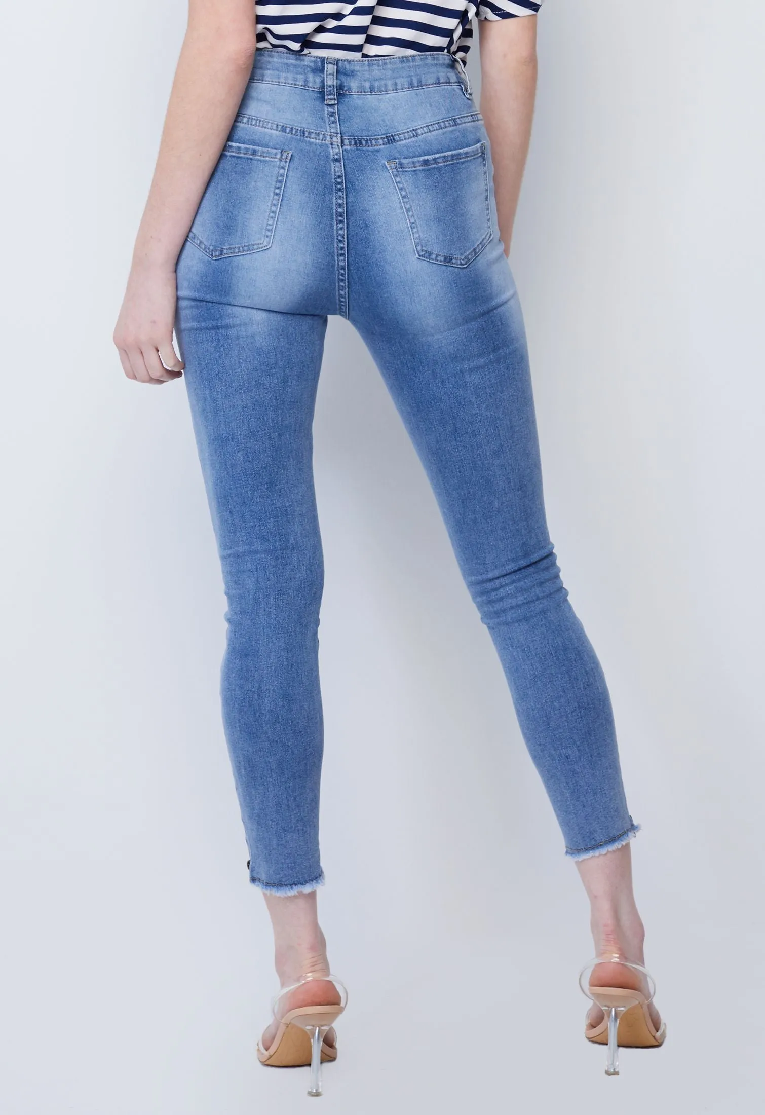 Denim Side Zip Hem Pants