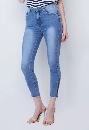 Denim Side Zip Hem Pants