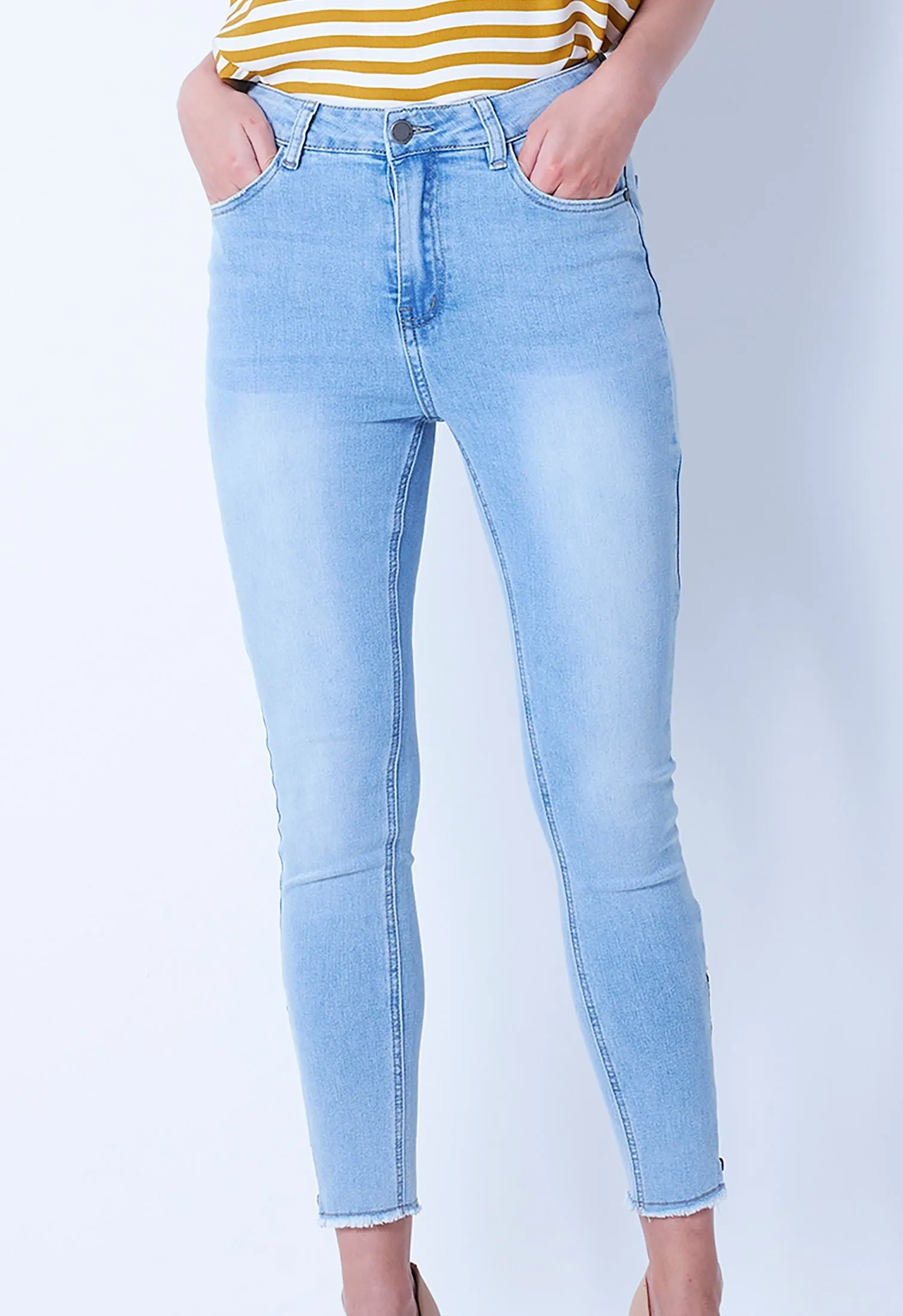 Denim Side Zip Hem Pants