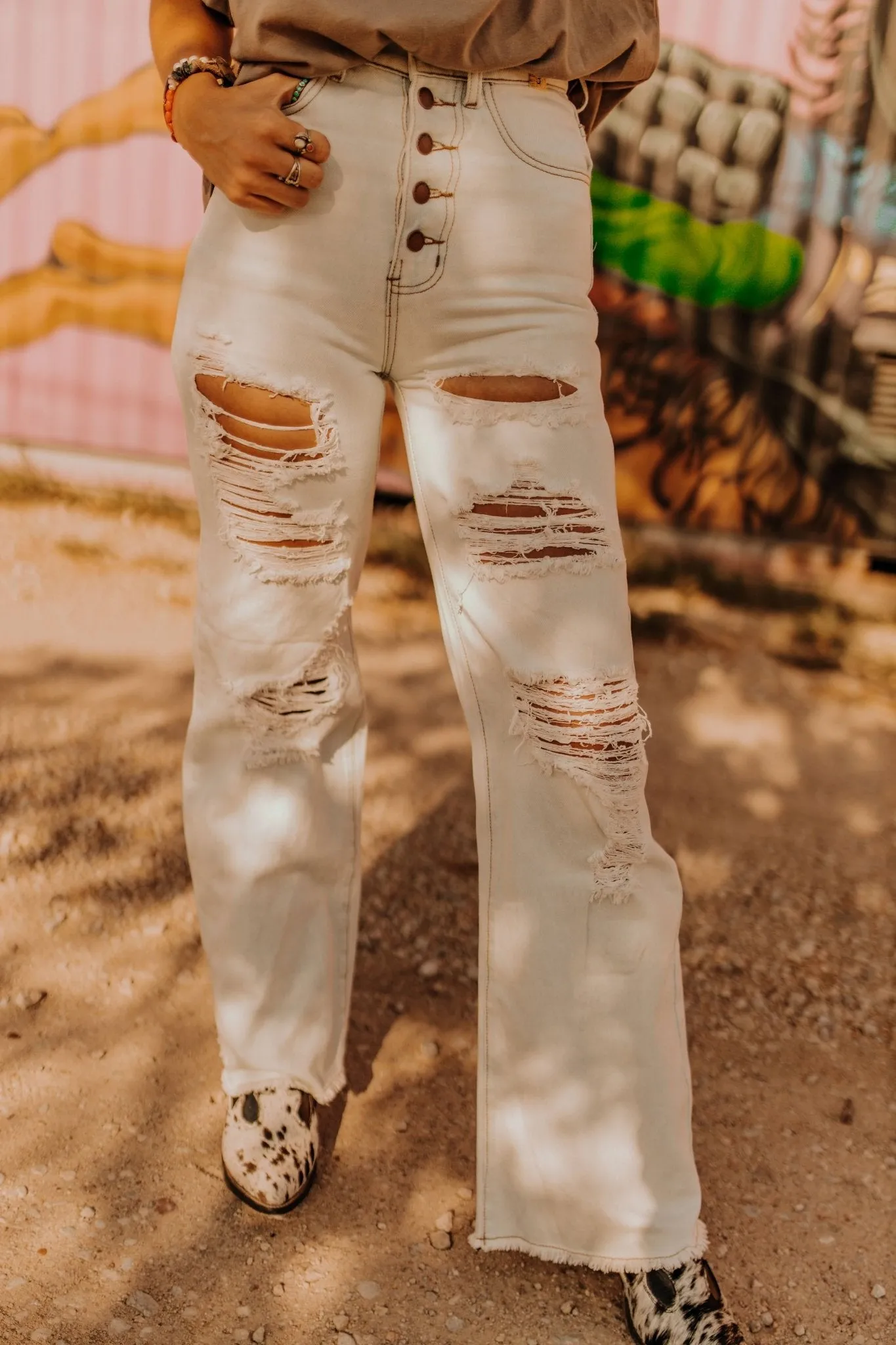 Distressed Wide Leg Denim