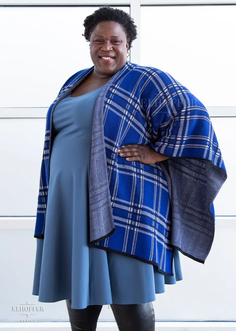 Essential Tartan Poncho - Cobalt