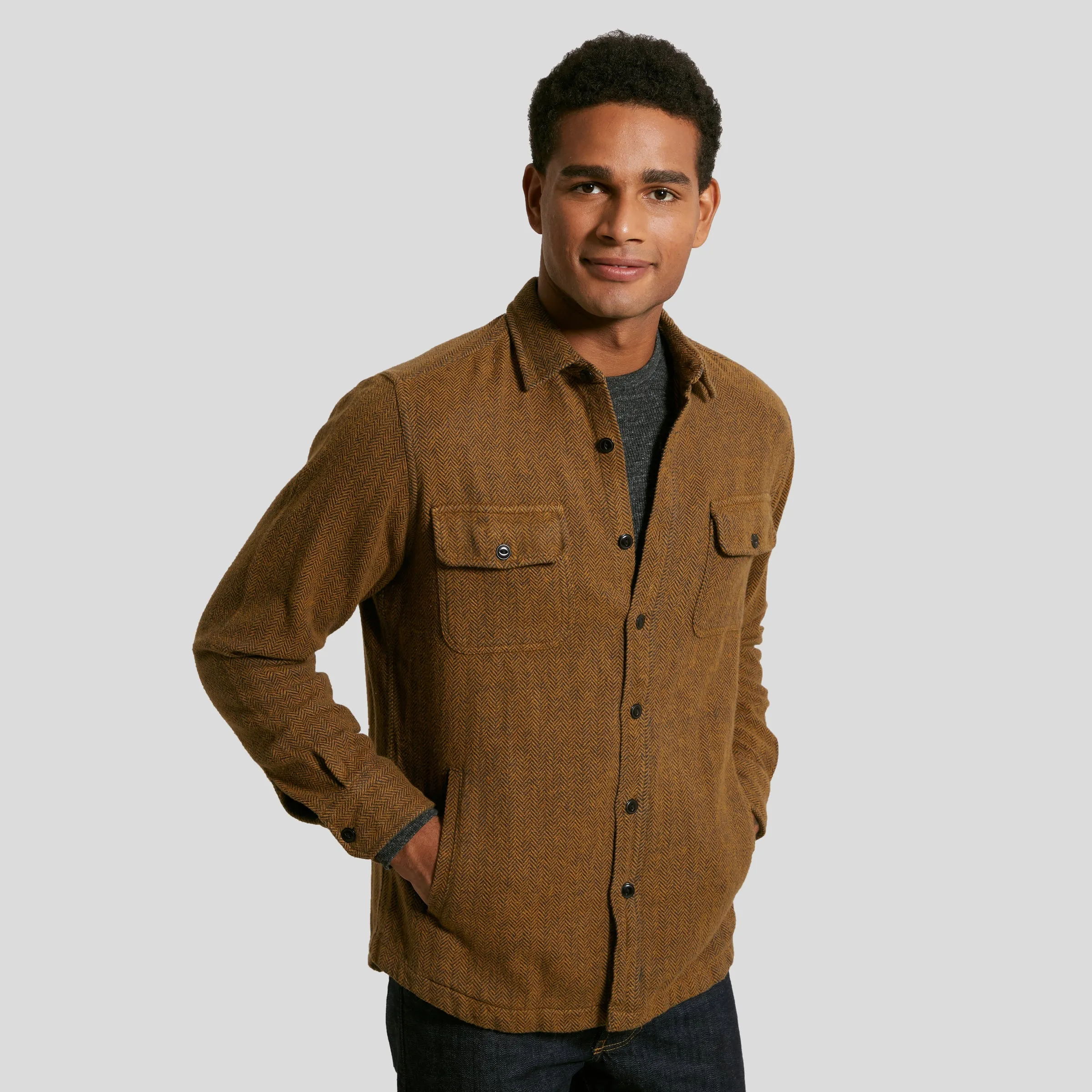 Eureka Heavyweight Shirt Jacket - Light Mustard Herringbone Twill