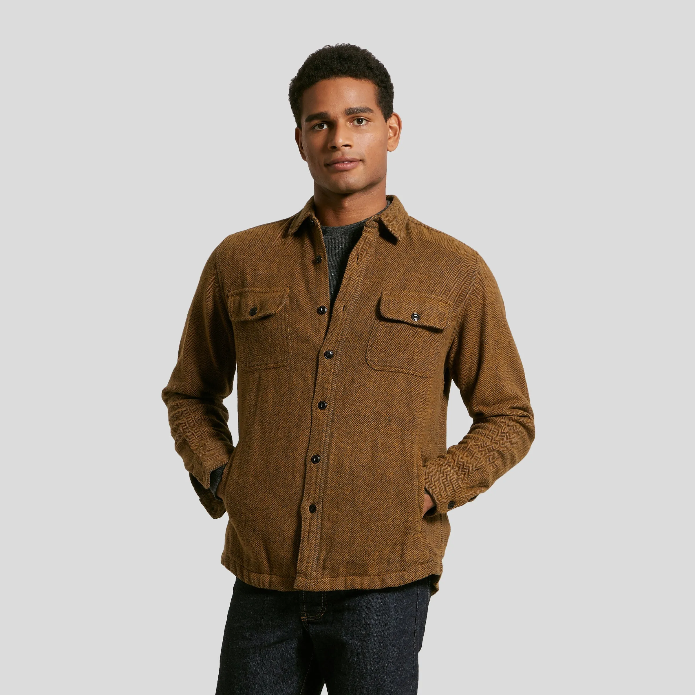 Eureka Heavyweight Shirt Jacket - Light Mustard Herringbone Twill