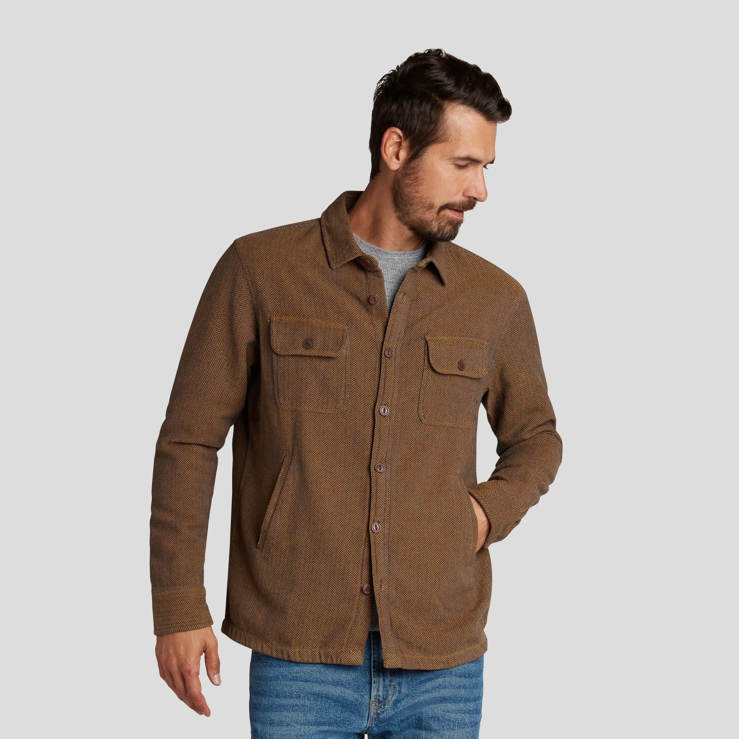 Eureka Heavyweight Shirt Jacket - Mustard Herringbone Twill