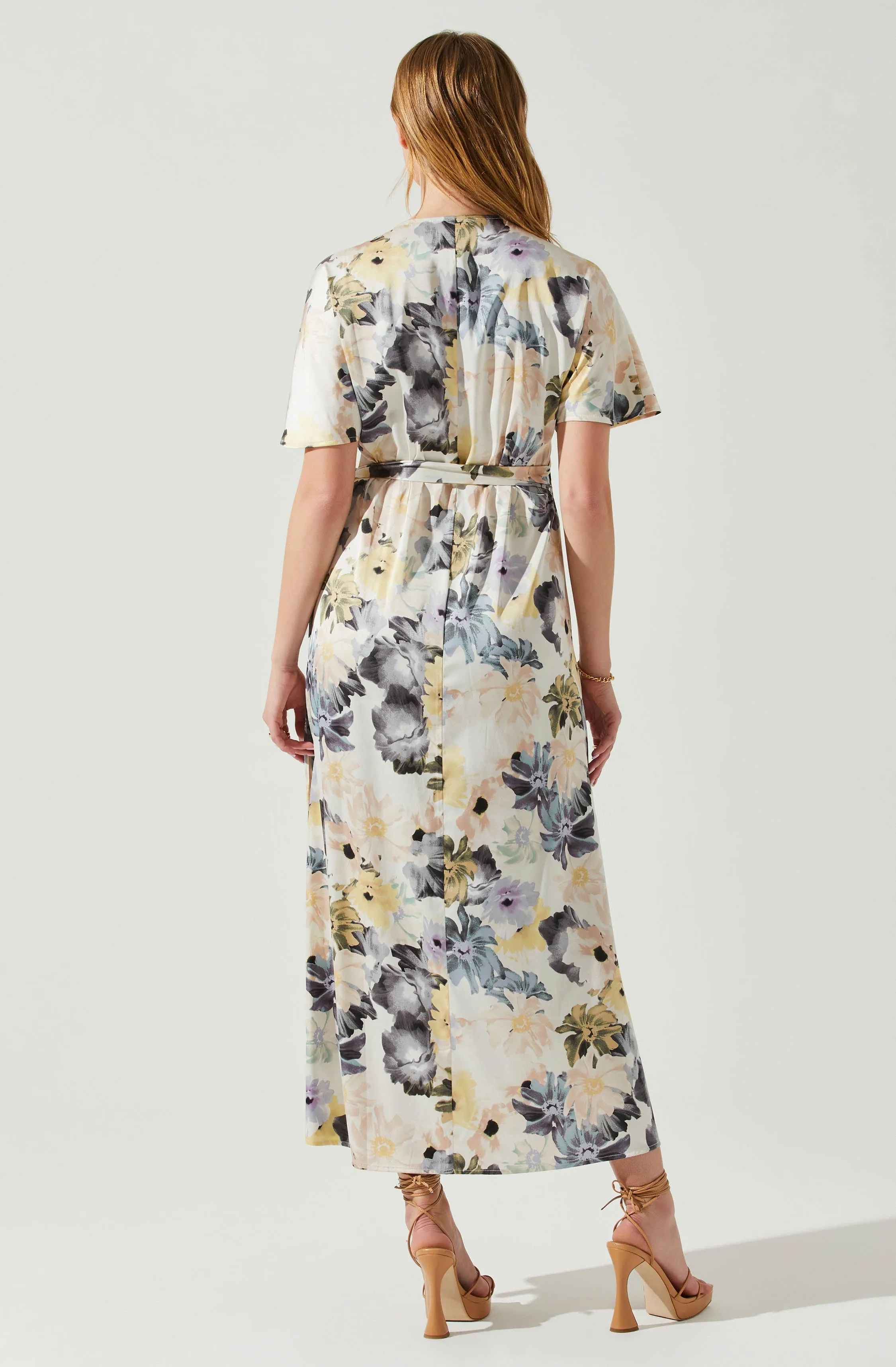 Floral Short Sleeve Wrap Front Maxi Dress