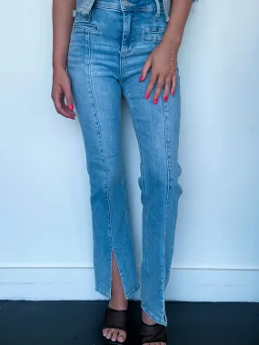 Front Seam Ankle Slit Denim