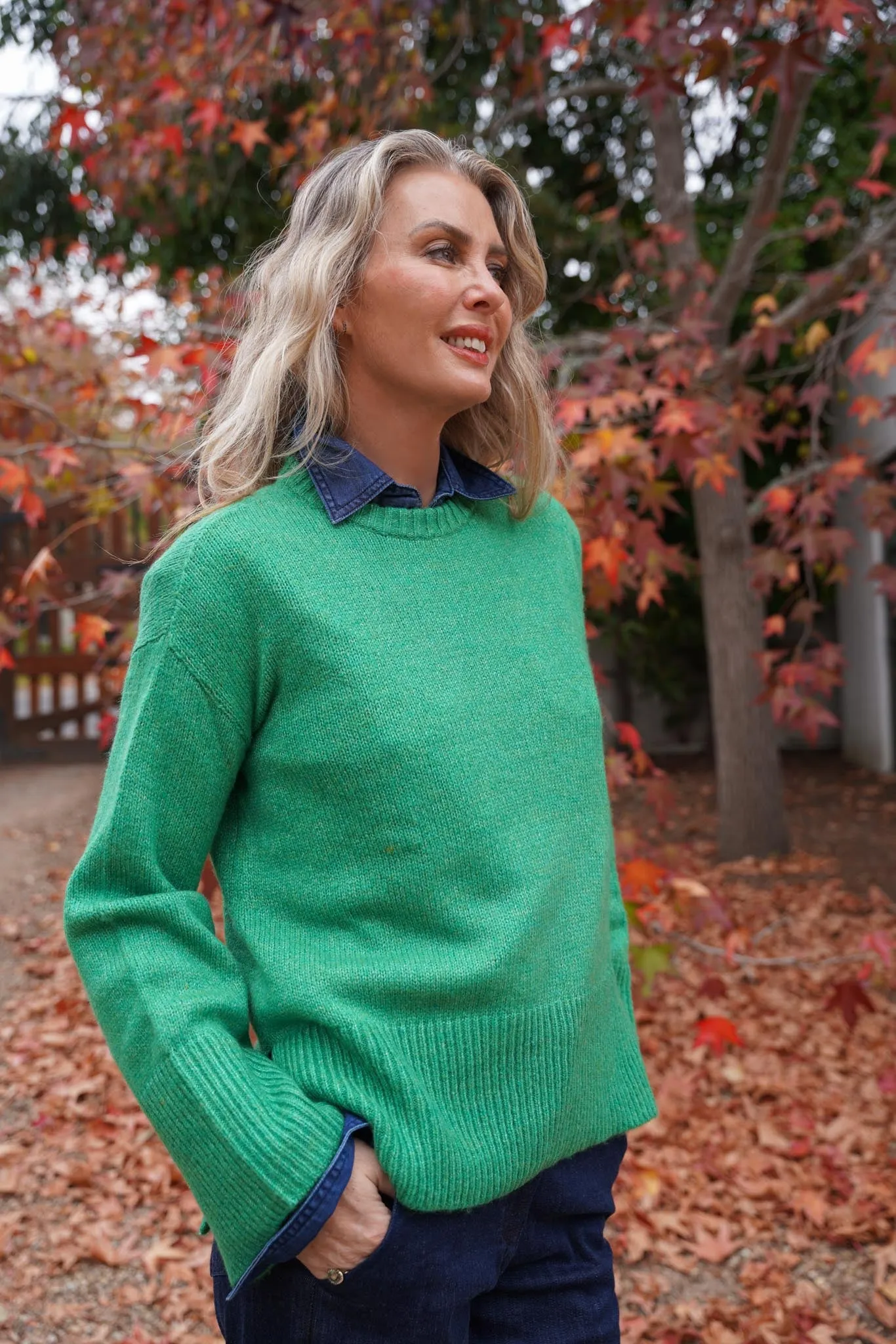 Green Wide Sleeve Pullover