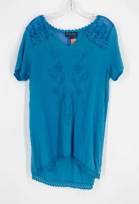 Gretty Zueger Size S Blue Floral Textured Designer Tunic